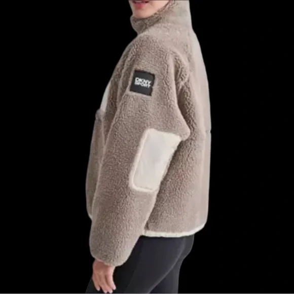 DKNY Sport Women's Mock Neck Full Zip Sherpa Hybrid Jacket Sz L